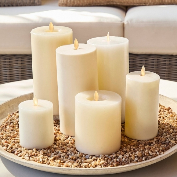 Premium Flickering Flameless Wax Pillar Candle, Retail Price, White & Ivory  - Picture 2 of 11